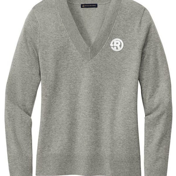 Brooks Brothers - Women's Cotton Stretch V-Neck Sweater in Light Shadow Grey Heather with White RAWSO logo