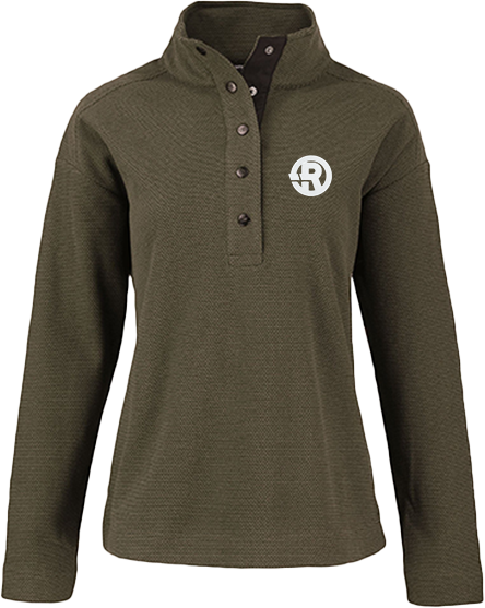 Cutter & Buck - Women's Hunt's Point Textured Fleece Recycled Snap Pullover in Olive with White RAWSO logo