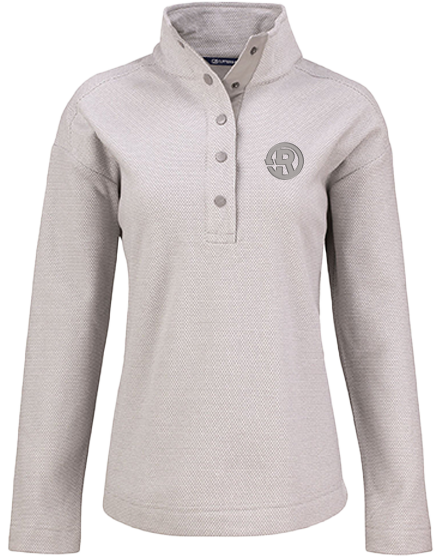 Cutter & Buck - Women's Hunt's Point Textured Fleece Recycled Snap Pullover in White with Grey RAWSO logo