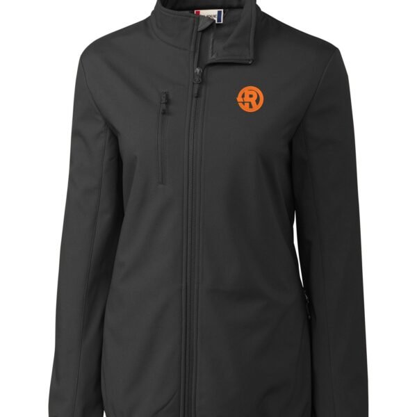Cutter & Buck - Women's Clique Trail Stretch Softshell Jacket in Black with Orange RAWSO logo