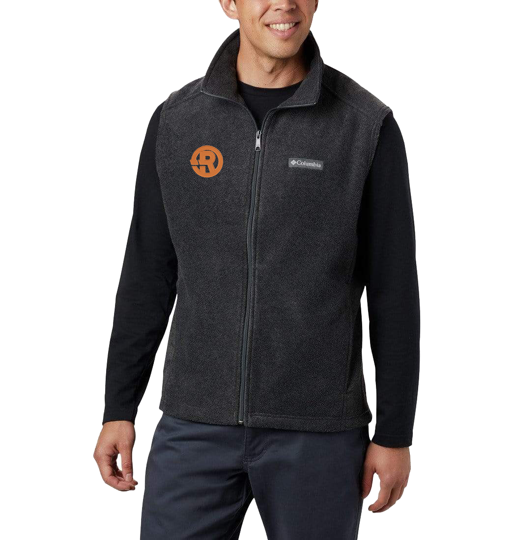 Columbia - Men's Steens Mountain™ Fleece Vest in Charcoal Heather with Orange RAWSO logo