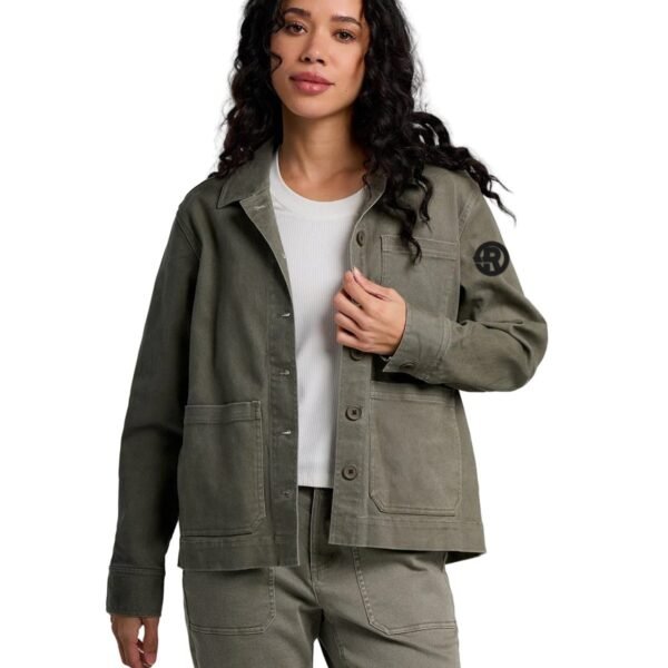 Free Fly - Women's Folly Twill Chore Coat in Smokey Olive with Black RAWSO logo
