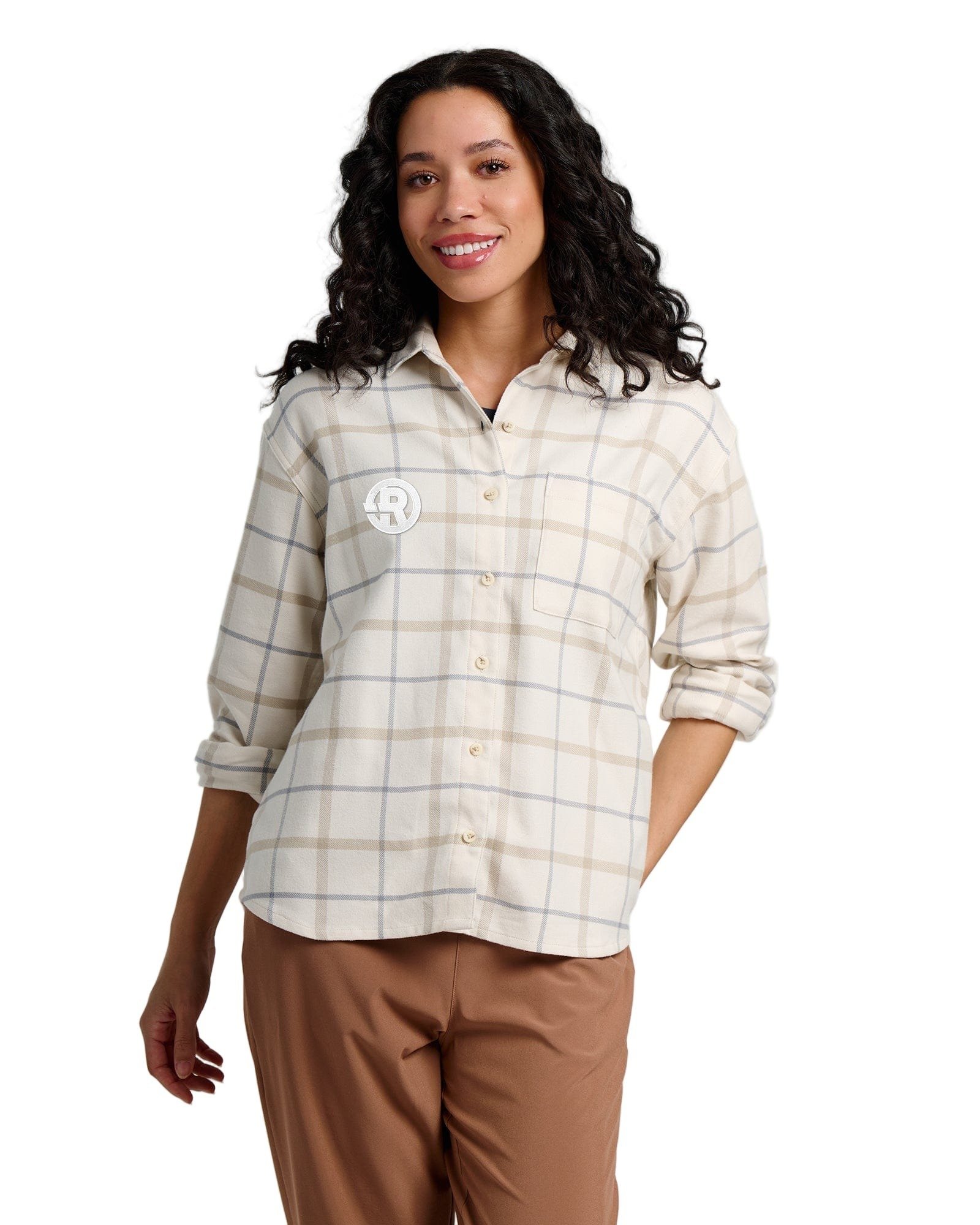 Free Fly - Women's Seawool Flannel Shirt in Birch Plaid with White RAWSO logo