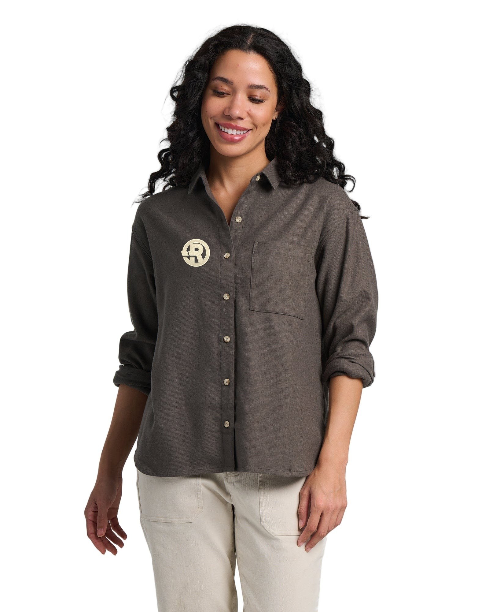 Free Fly - Women's Seawool Flannel Shirt in Dark Forest with Beige RAWSO logo