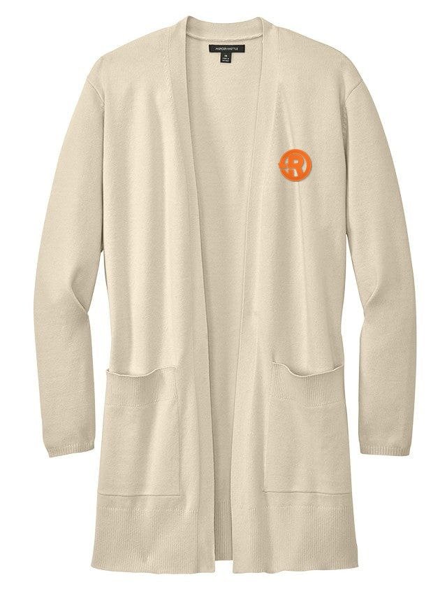 Mercer+Mettle - Women's Open-Front Cardigan Sweater in Birch with Orange RAWSO logo