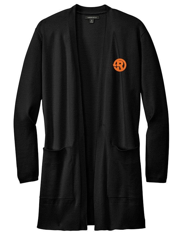 Mercer+Mettle - Women's Open-Front Cardigan Sweater in Deep Black with Orange RAWSO logo
