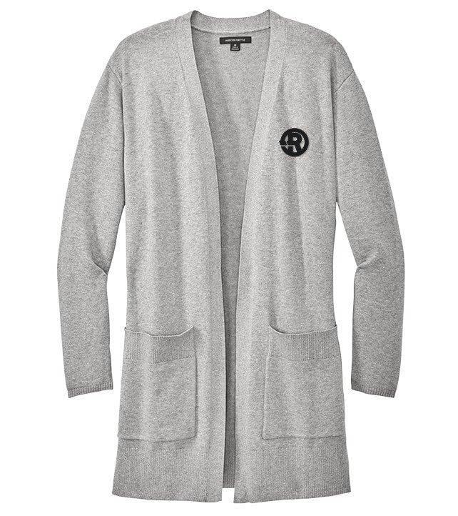 Mercer+Mettle - Women's Open-Front Cardigan Sweater in Gusty Grey Heather with Black RAWSO logo