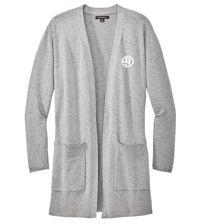 Mercer+Mettle - Women's Open-Front Cardigan Sweater in Gusty Grey Heather with White RAWSO logo