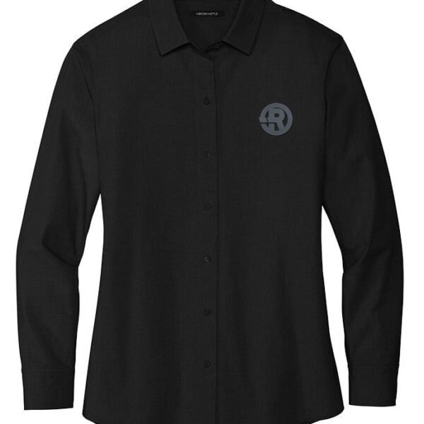 Mercer+Mettle - Women's Long Sleeve Stretch Woven Shirt in Deep Black with Charcoal RAWSO logo