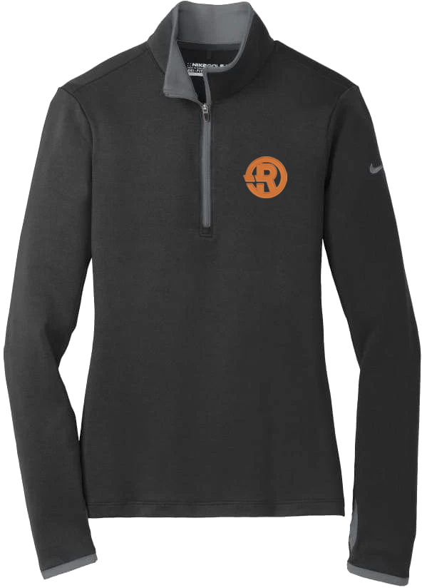 Nike - Women's Dri-FIT Stretch 1/2-Zip Cover-Up in Black/Dark Grey with Orange RAWSO logo