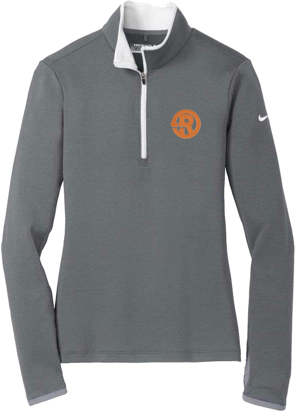 Nike - Women's Dri-FIT Stretch 1/2-Zip Cover-Up in Dark Grey/White with Orange RAWSO logo