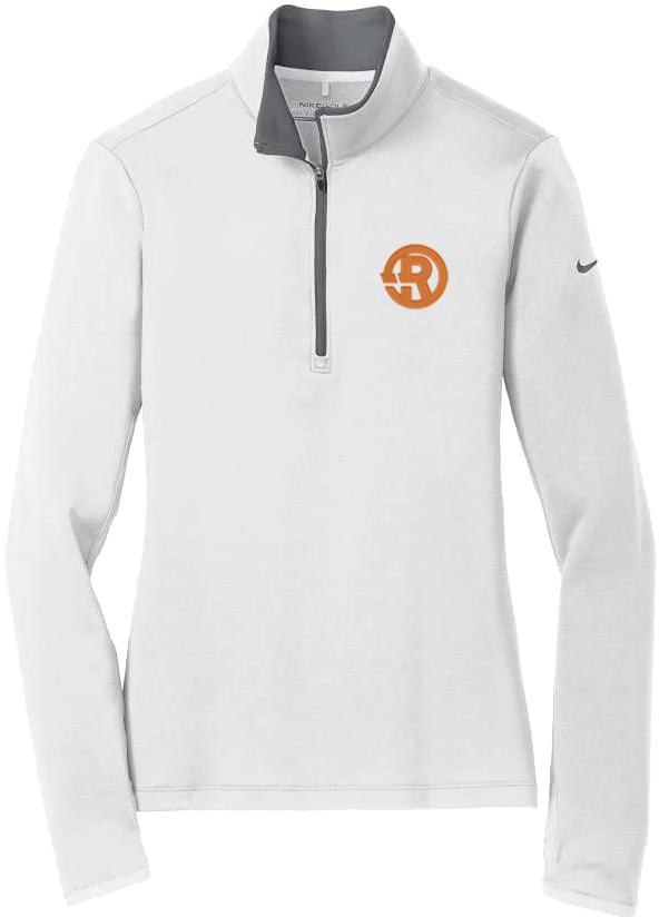 Nike - Women's Dri-FIT Stretch 1/2-Zip Cover-Up in White/Dark Grey with Orange RAWSO logo