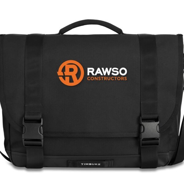 TIMBUK2 - Commute Messenger Bag 2.0 in Eco Black with Full Logo (Orange R / White RAWSO) RAWSO logo