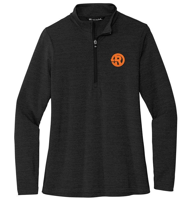 TravisMathew - Women's Crestview 1/4-Zip in Black with Orange RAWSO logo