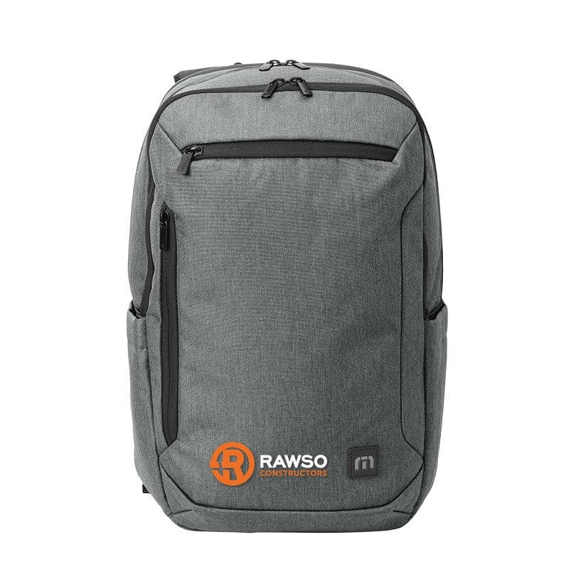 Travis Mathew - Duration Backpack in Graphite Heather with Full Logo (Orange R / White RAWSO) RAWSO logo